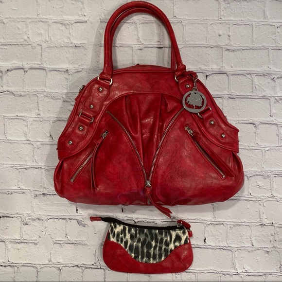 Gramercy Designs red double handle handbag with leopard interior and coin purse - Picture 2 of 11